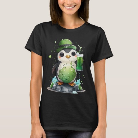 T-shirt Cute Penguin Loves Beer St Patrick s Day (Devant)