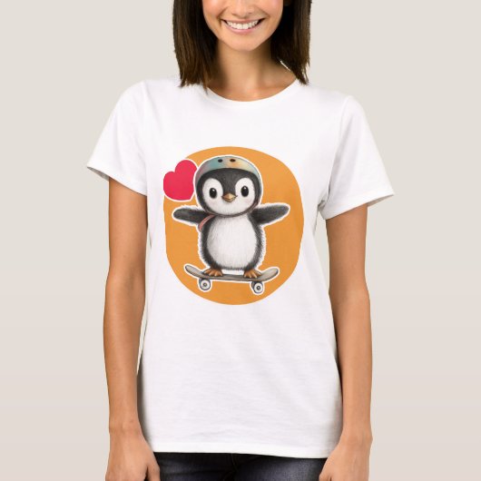 T-shirt Cute Penguin with a stakeboard (Devant)