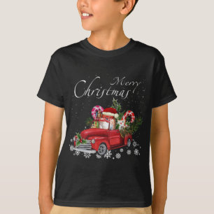 T-shirt Cute Père Noël Pomeranian équitation Camion Rouge