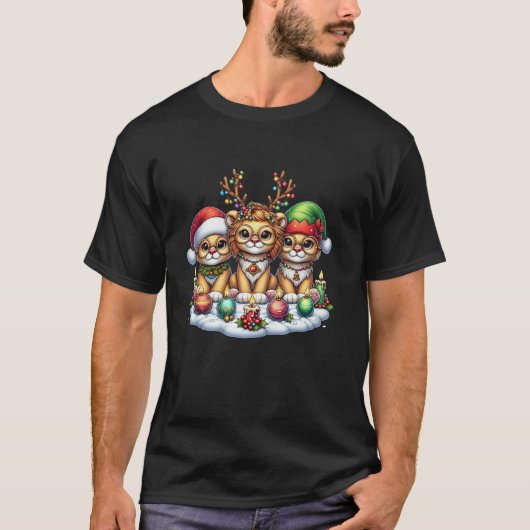 T-shirt Cute Père Noël Reindeer Elf Lion Noël Femmes Homme (Devant)