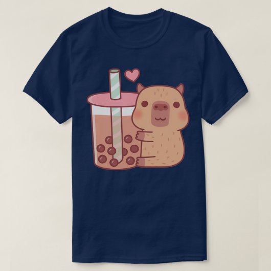 T-shirt Cute Petit Capybara Hugs Bubble Tea (Design devant)