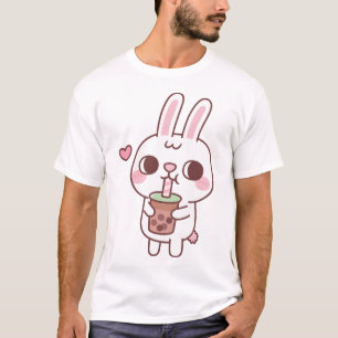 T-shirt Cute Petit Lapin Blanc Aime Boire Thé Bubble