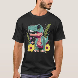 T-shirt Cute Petit Rex Dinosaur Animal avec Fleurs