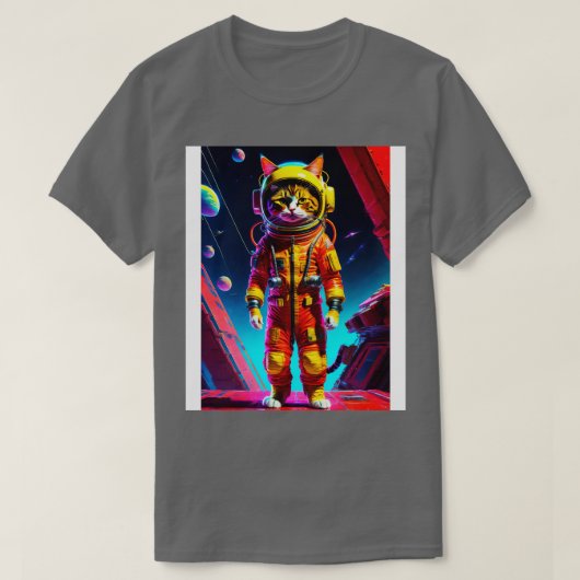 T-shirt Cute petite chatte debout dans l'espace (Design devant)