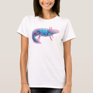 T-shirt Cute Pink Axolotl Fantasy Ocean Double Exposure