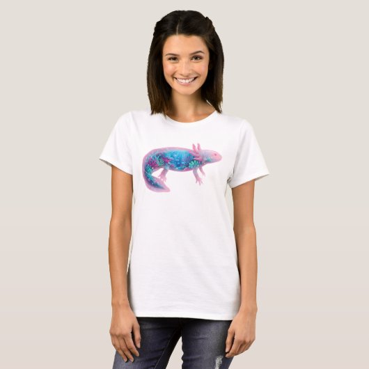 T-shirt Cute Pink Axolotl Fantasy Ocean Double Exposure (Devant entier)