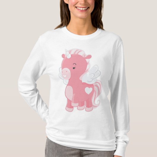 T-shirt Cute Pink Flying Unicorn Pegacorn (Devant)