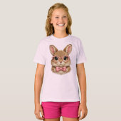 T-shirt Cute Pink Glasses Bunny | Rabbit Embroidery Look - (Devant entier)