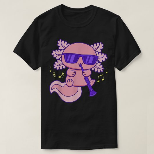 T-shirt Cute Pink Kawaii Axolotl With Glasses (Design devant)