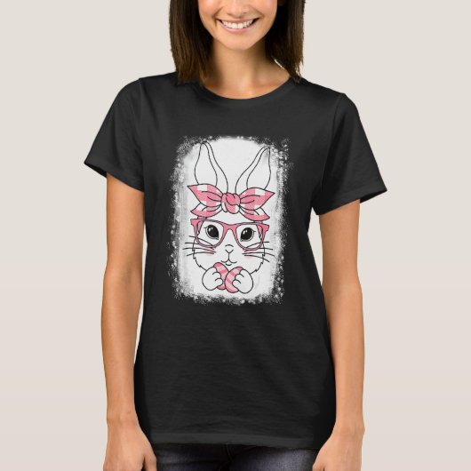 T-shirt Cute Pink Plaid Pattern Easter Bunny Face Rabbit E (Devant)