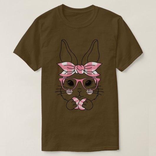 T-shirt Cute Pink Plaid Pattern Easter Bunny Face Rabbit E (Design devant)