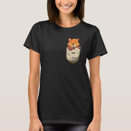 T-shirt Cute Pocket Faune Chine Forêt animal Rouge Pan (Devant)