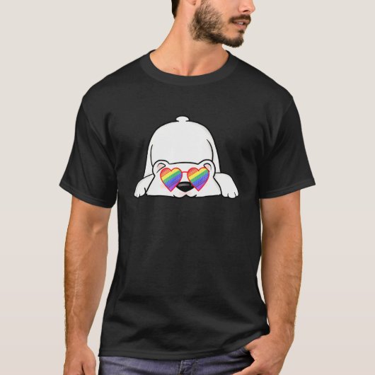 T-shirt Cute Polar Ours Lgbtq Stuff Rainbow Coeur Sunglas (Devant)