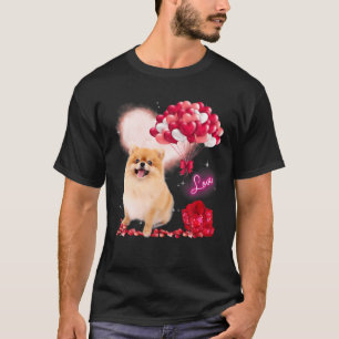 T-shirt Cute Pomeranian Balloon Coeur Saint Valentin Vale