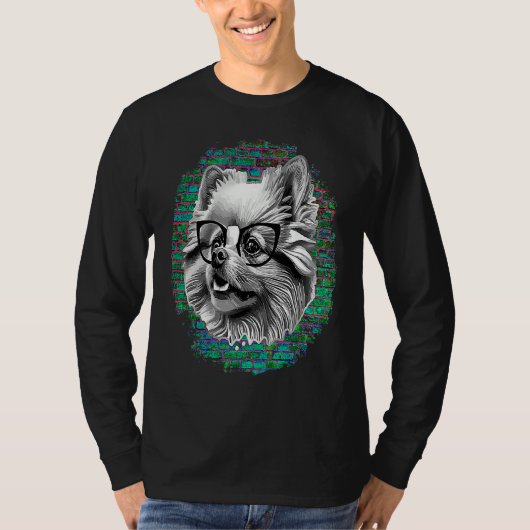 T-shirt Cute Pomeranian Dog Wearing Nerd Glasses Funny Gra (Devant)