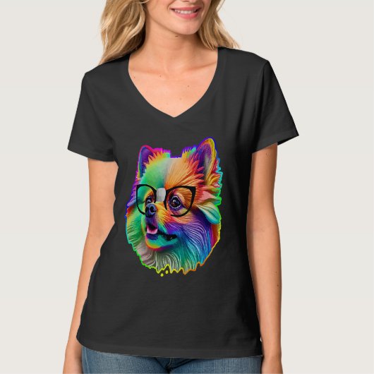 T-shirt Cute Pomeranian Dog Wearing Nerd Glasses Funny Pop (Devant)