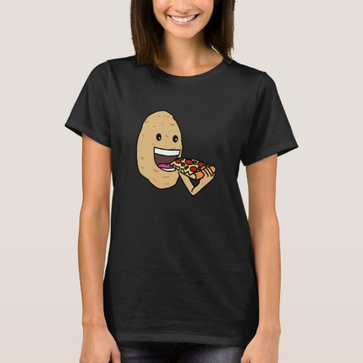T-shirt Cute Potatoe Pizza Eating Vegetable Hobby Chef (Devant)
