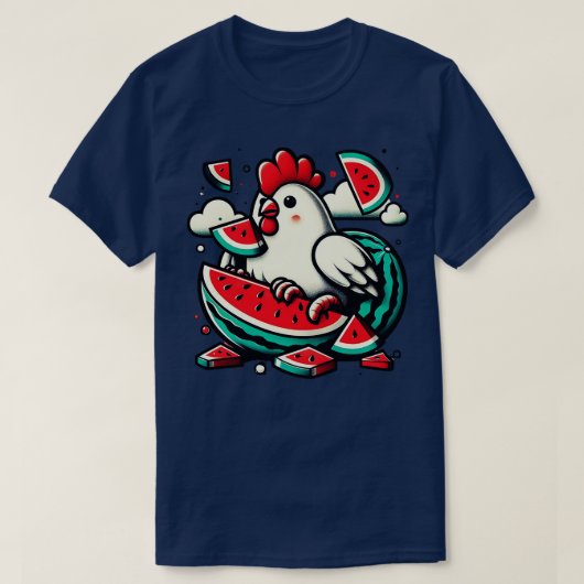 T-shirt Cute poulet Manger Watermelon Fruit Été Hommes Deu (Design devant)