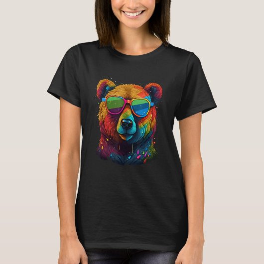 T-shirt Cute Pro Gay Bear Sunglasses Pride 2023 Rainbow LG (Devant)