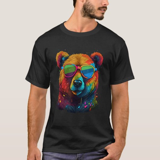 T-shirt Cute Pro Gay Bear Sunglasses Pride 2023 Rainbow LG (Devant)