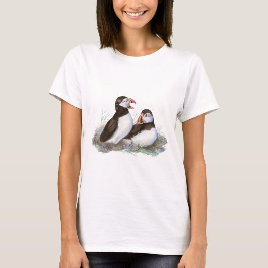 T-shirt Cute Puffins, Oiseau Océanique, Plage, Nature (Devant)