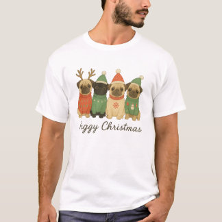 T-shirt Cute Pug Christmas Illustration in Festive Sweater