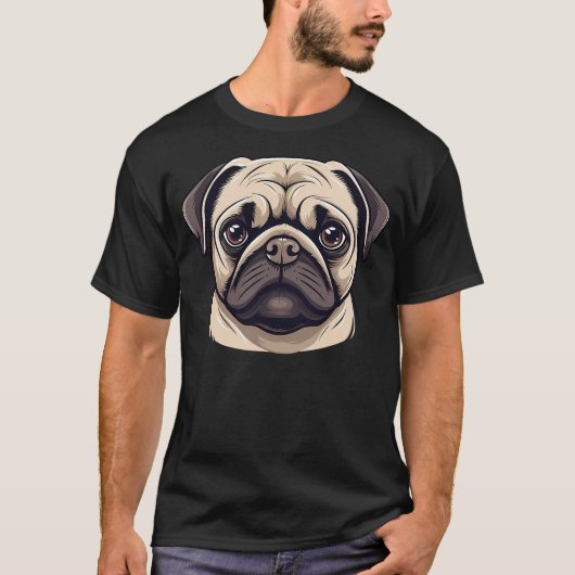 T-shirt Cute Pug Face Cartoon Puppy Dog Lover (Devant)