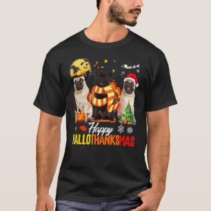 T-shirt Cute Pug Happy Hallothanksmas Halloween Thanksgivi