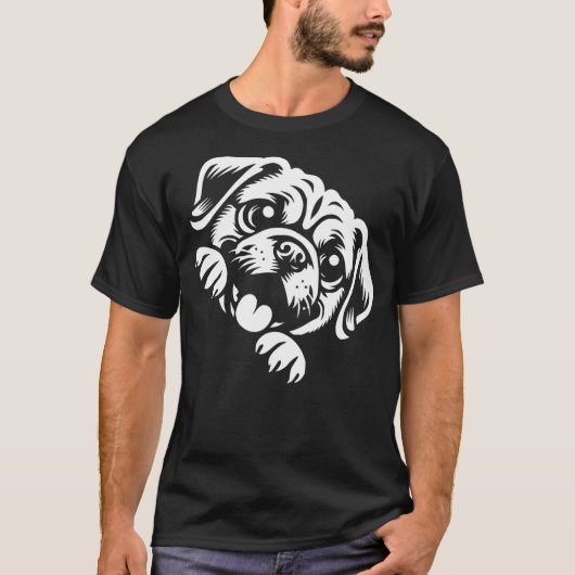 T-shirt Cute Puggle Peeking Dog Graphic Design (Devant)