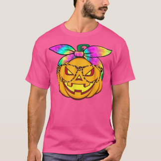 T-shirt Cute Pumkin Tie Dye Leopard Glasses Halloween Hol