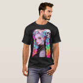 T-shirt Cute Punk Rock Skull Goth Rainbow Braid Anime Girl (Devant entier)