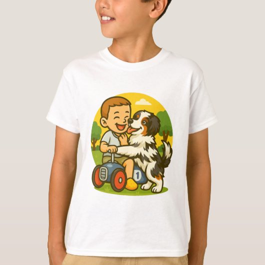 T-shirt Cute Puppy and Kid Playtime (Devant)