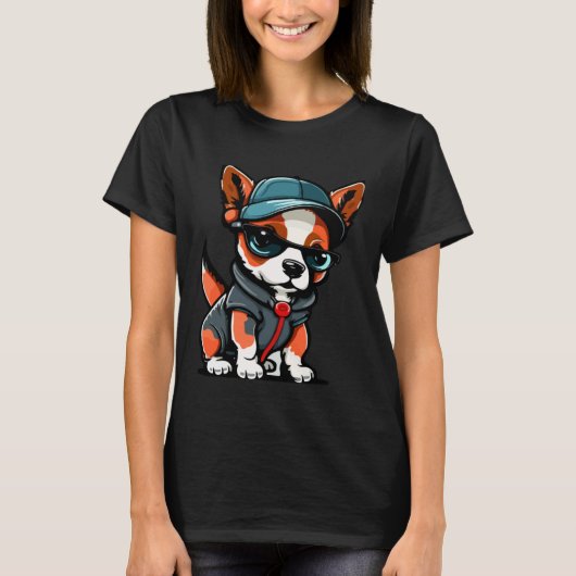 T-shirt Cute Puppy With Sunglasses  2 (Devant)