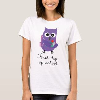 T-shirt Cute, purple owl, owlet "First day of school"
