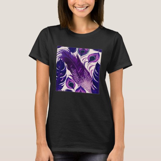 T-shirt Cute Purple Peacock Feathers Illustration Birds Wo (Devant)