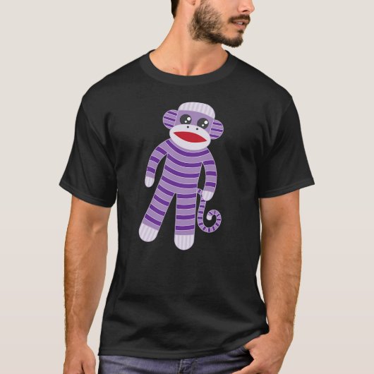 T-shirt Cute Purple Striped Sock Monkey (Devant)