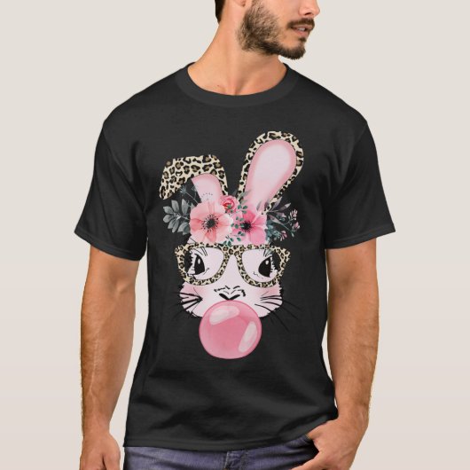 T-shirt Cute Rabbit Bubble Gum Easter Day Bunny Leopard Gl (Devant)