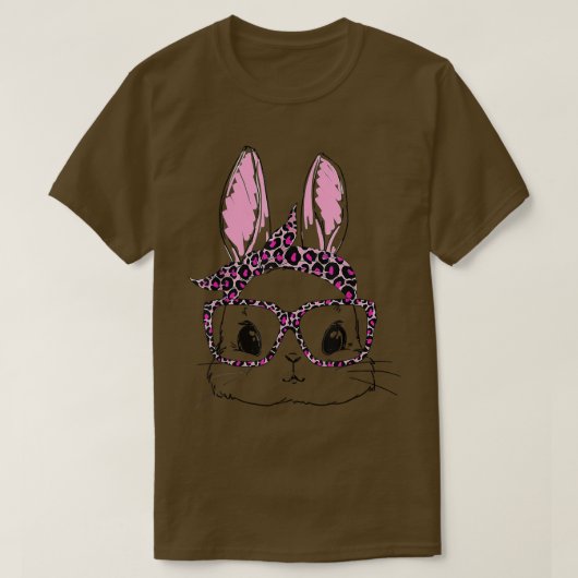 T-shirt Cute Rabbit Bunny Face Leopard Glasses Headband Ea (Design devant)
