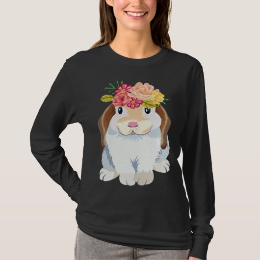T-shirt Cute rabbit flowers Easter bunny floppy ear Easter (Devant)