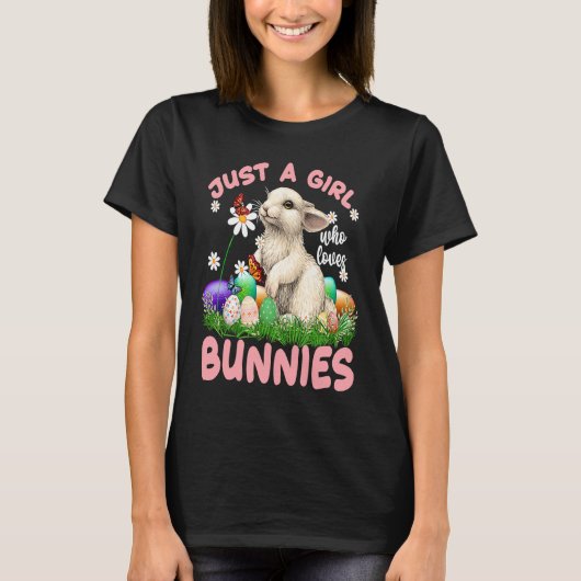 T-shirt Cute Rabbit Girl flowers Butterfly Easter Bunny Ea (Devant)