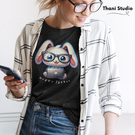 T-shirt Cute Rabbit Tech Guru Hoppy Pâques Nom personnalis