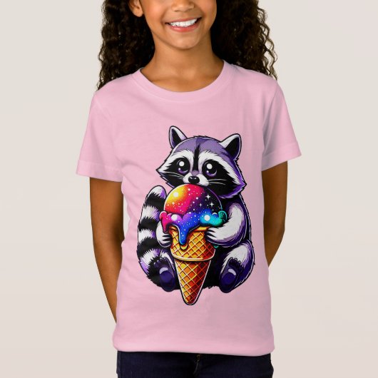 T-Shirt Cute Raccoon Manger Un Cône De Crème Spatiale (Devant)
