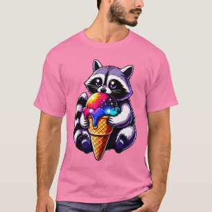 T-shirt Cute Raccoon Manger Un Cône De Crème Spatiale