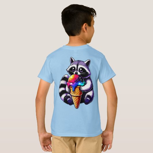 T-shirt Cute Raccoon Manger Un Cône De Crème Spatiale (Dos entier)