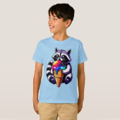 T-shirt Cute Raccoon Manger Un Cône De Crème Spatiale (Devant entier)