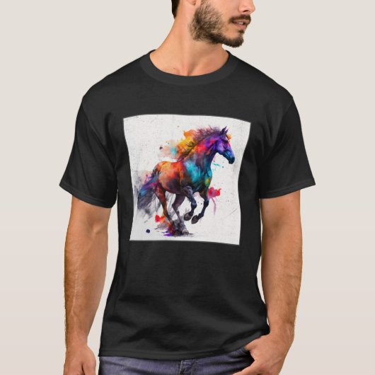 T-shirt Cute Rainbow Horse Paint Splatter Illustration Col (Devant)