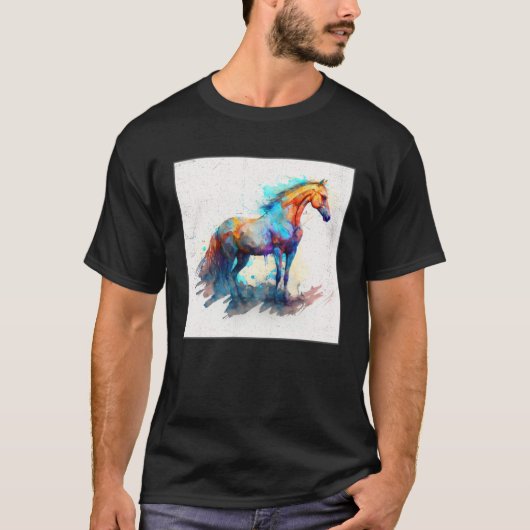 T-shirt Cute Rainbow Horse Paint Splatter Illustration Col (Devant)