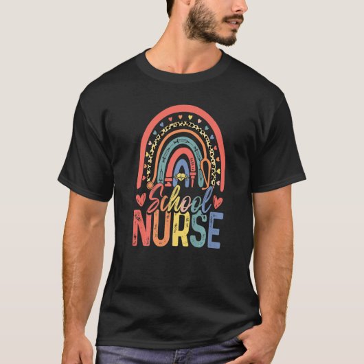 T-shirt Cute Rainbow Leopard Print School Nurse Back To Sc (Devant)