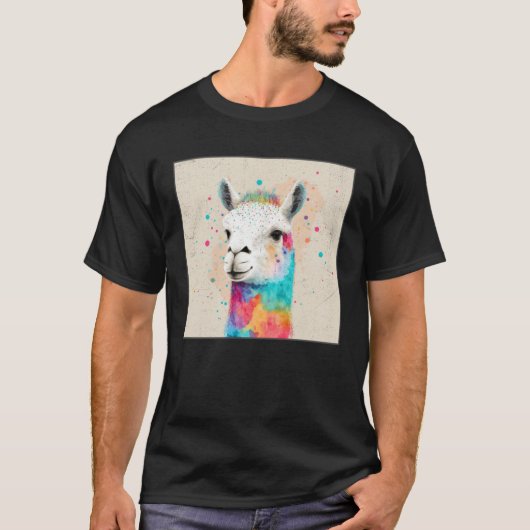 T-shirt Cute Rainbow Llama Paint Splatter Illustration Col (Devant)