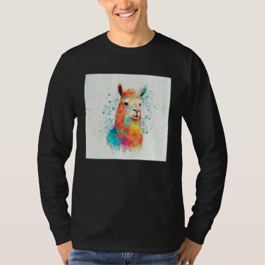 T-shirt Cute Rainbow Llama Paint Splatter Illustration Col (Devant)